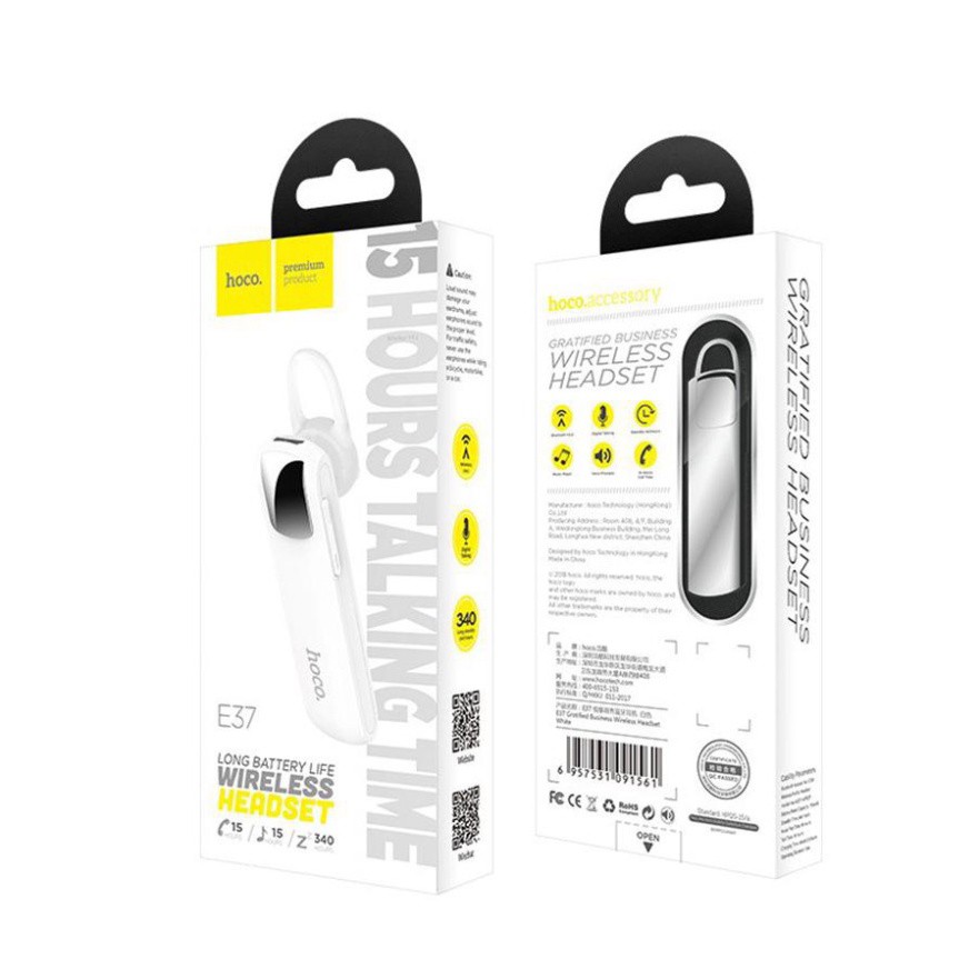 Tai nghe Bluetooth Hoco E37 Gratified Business V4.1, Pin trâu đàm thoại, nghe nhạc 15h, rảnh tay cho ace lái xe