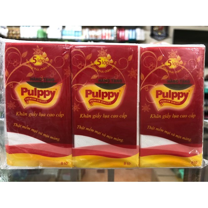 Lốc 3 gói Khăn giấy Pulppy 8 tờ x 3