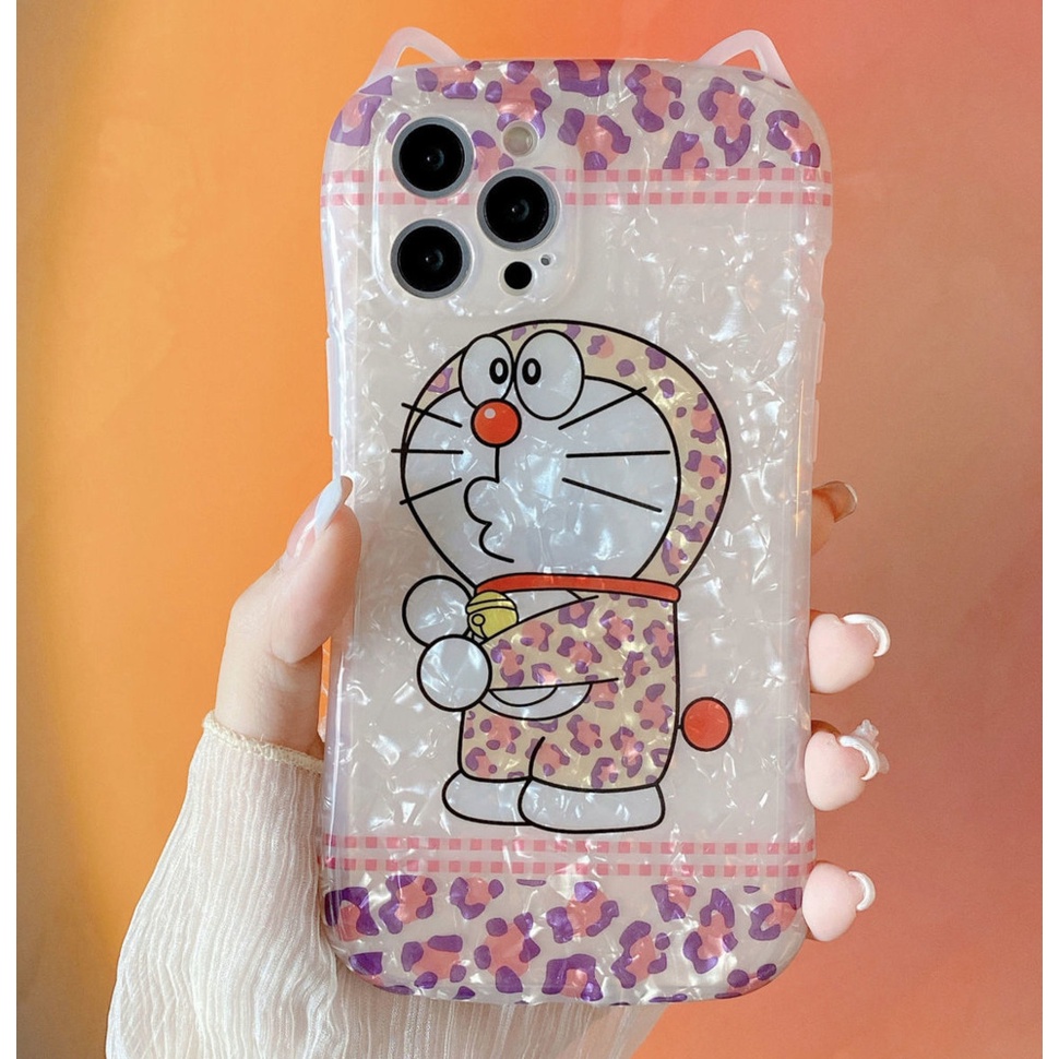 Ốp điện thoại in hình tai mèo Doremon/da báo bảo vệ cho iPhone 7p 8p x xs xr max 11 12 pro max
