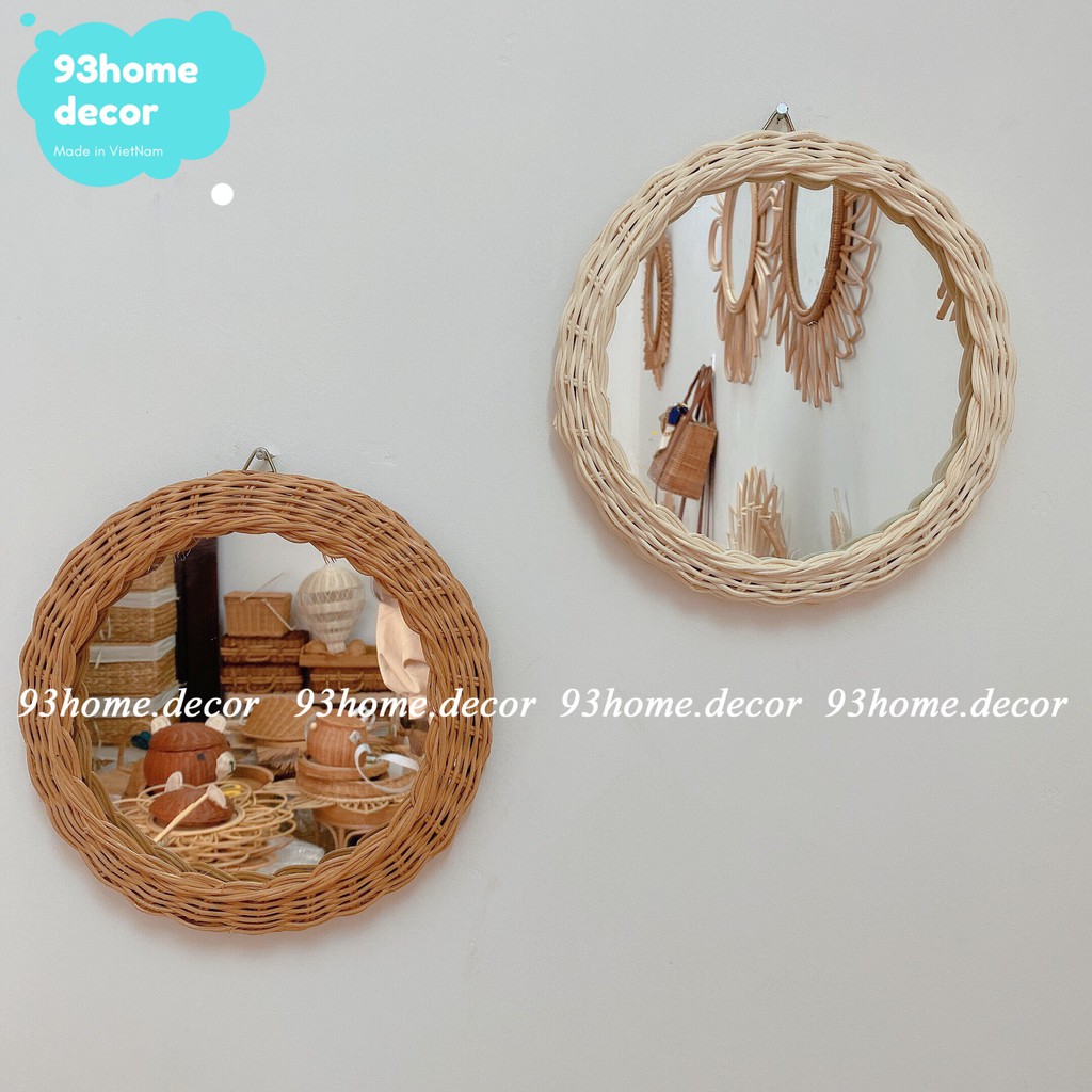 Gương tròn viền may đan phong cách vintage, gương decor