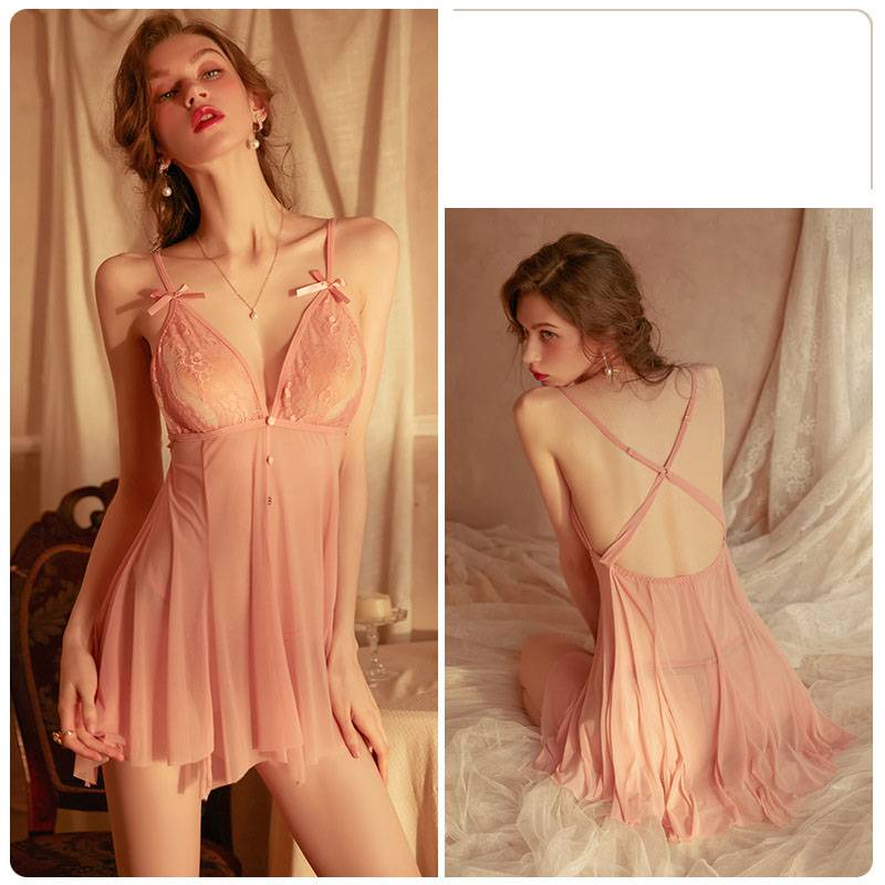 Bộ Đồ Ngủ Hai Dây Cổ Chữ V Khoét Sâu Phối Ren Đính Nơ Gợi Cảm 2022 Cho Nữ