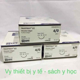 Chỉ Tự Tiêu CPT TRUSTIGUT C 3/0 4/0 (CHROMIC CATGUT) - Dùng Cho Cấy Chỉ Tự Tiêu sau 2-3 tuần