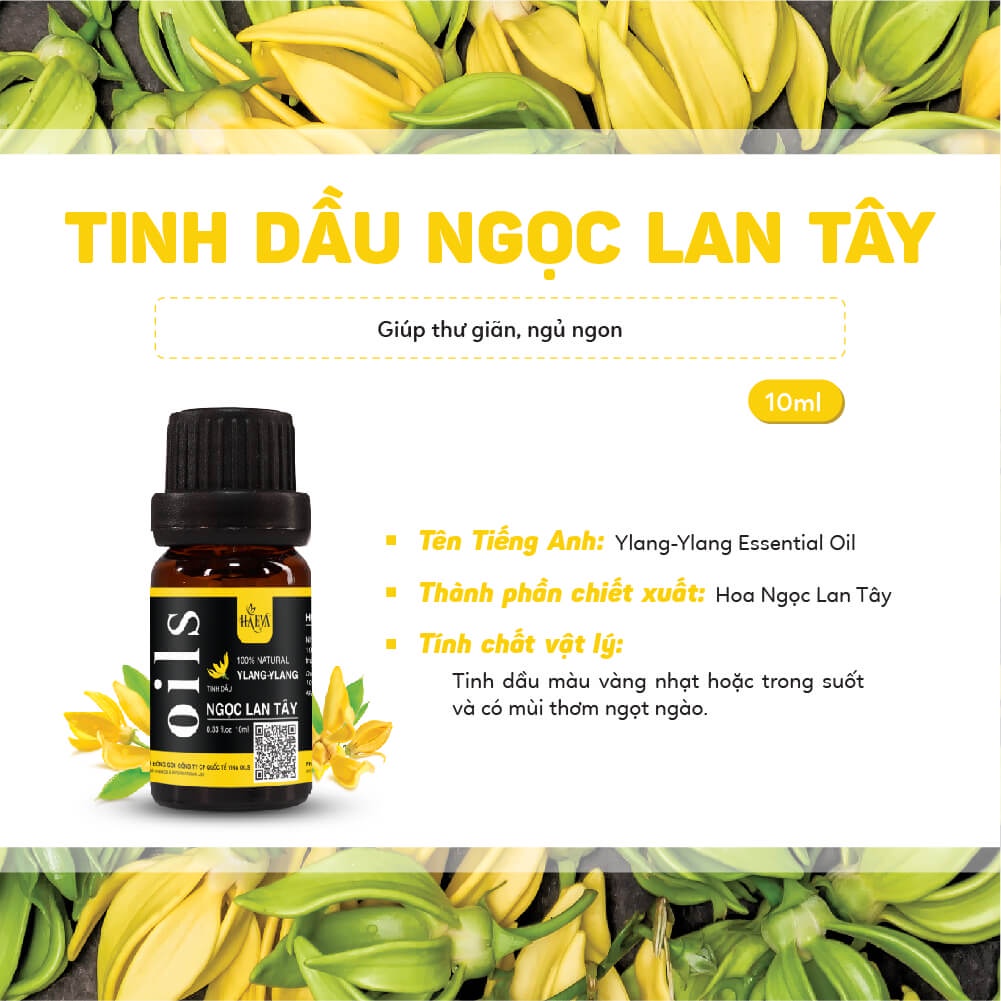 Tinh dầu xông Ngọc Lan Tây Haeva Cao Cấp,100% Thiên Nhiên, khử mùi, thanh lọc không khí, giúp ngủ ngon.Chai 10ml/30m/100