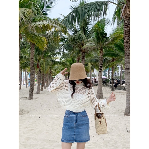 Áo len lưới croptop [ Hình thật ]