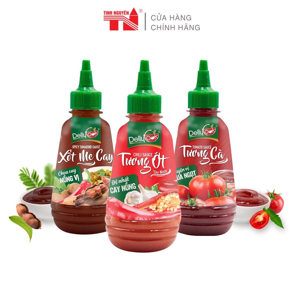 Combo: Xốt Me Cay (300g) + Tương Ớt Tây Ninh (270g) + Tương Cà Dellycook (270g)