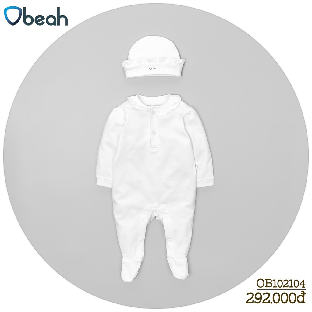 Set body Obeah bé gái màu trắng Chất liệu cotton organic Fullsize Newborn đến 66 cho bé yêu từ 3-8.5kg