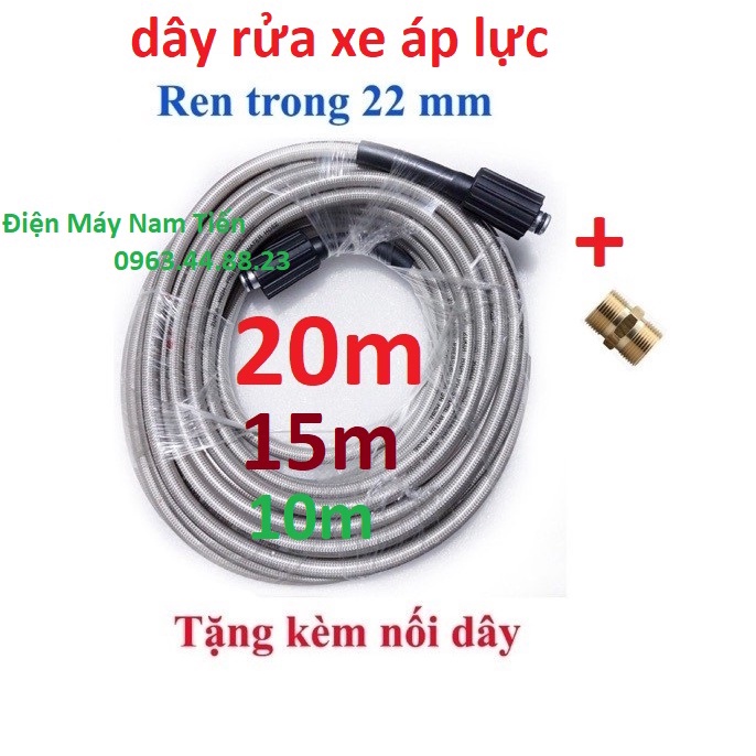 Cuộn Dây Rửa Xe 10m,15m,20m Cho Máy Bơm Xịt Rửa Áp Lực Cao Ren Trong 22mm