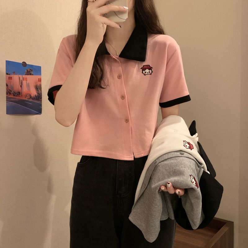 Áo Thun polo Tay Ngắn Dáng Rộng Phong Cách Hàn Quốc Dành Cho Nữ