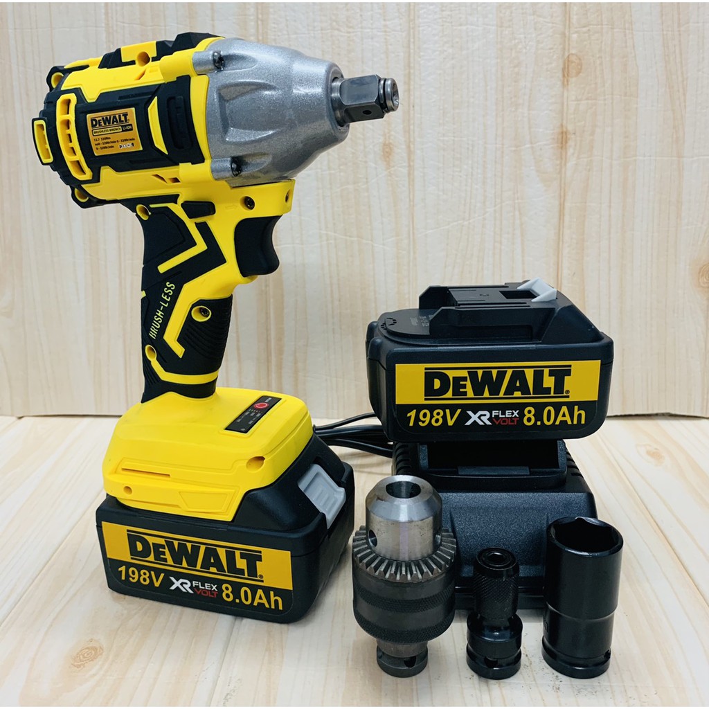 Máy siết bulong dùng pin không chổi than 198V Dewalt - Tặng kèm 01 đầu chuyển bulong sang khoan + 01 đầu chuyển bắt vít