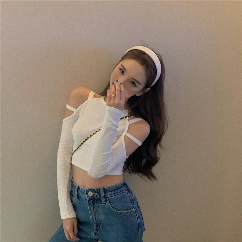 Áo Thun Tay Dài Hở Vai Màu Trơn Thời Trang Dành Cho Nữ