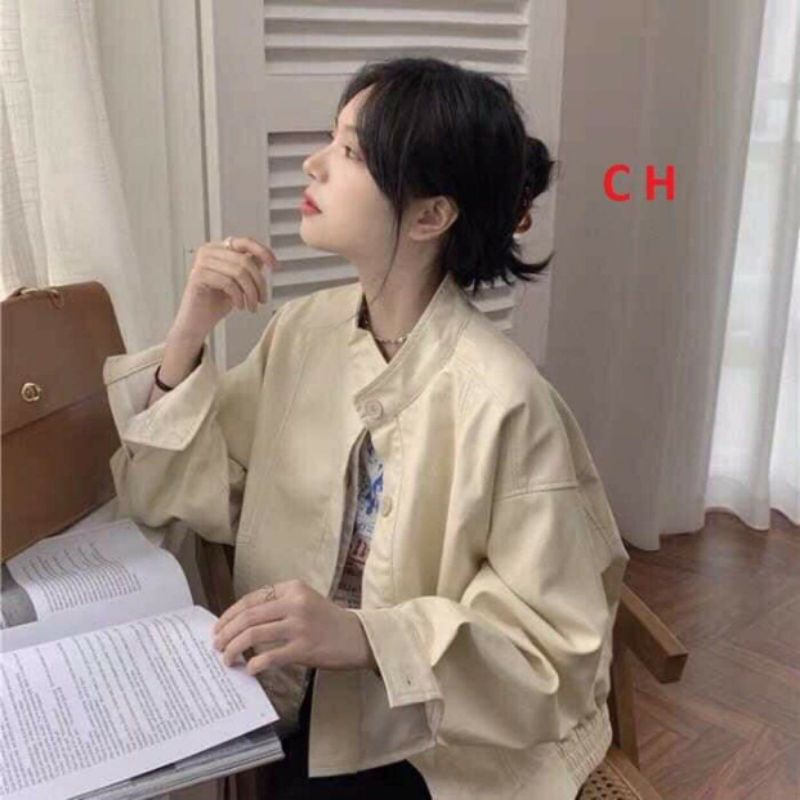 Áo Khoác da Cổ trụ Túi HộpFREESHIPBomber nữ croptop basicPhong cách cá tính, sexy
