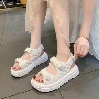 Sandal nữ, dép quai ngang hàng Quảng Châu da PU loại đẹp quai dán tiện lợi độn đế tăng chiều cao