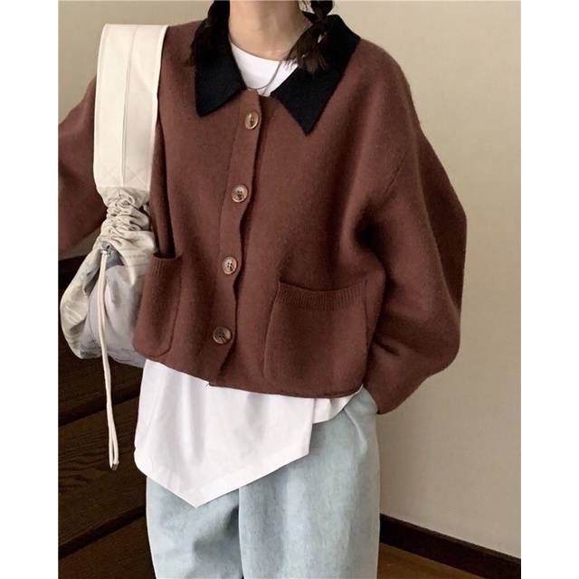 ÁO LEN CARDIGAN CỔ POLO CROPTOP