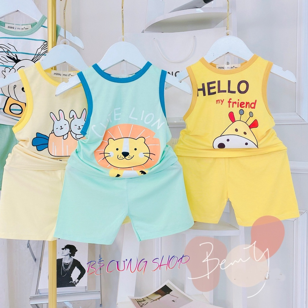Bộ Ba Lỗ THUN LẠNH MINKYMOM, họa tiết động vật dễ thương cho bé từ 7 - 20kg