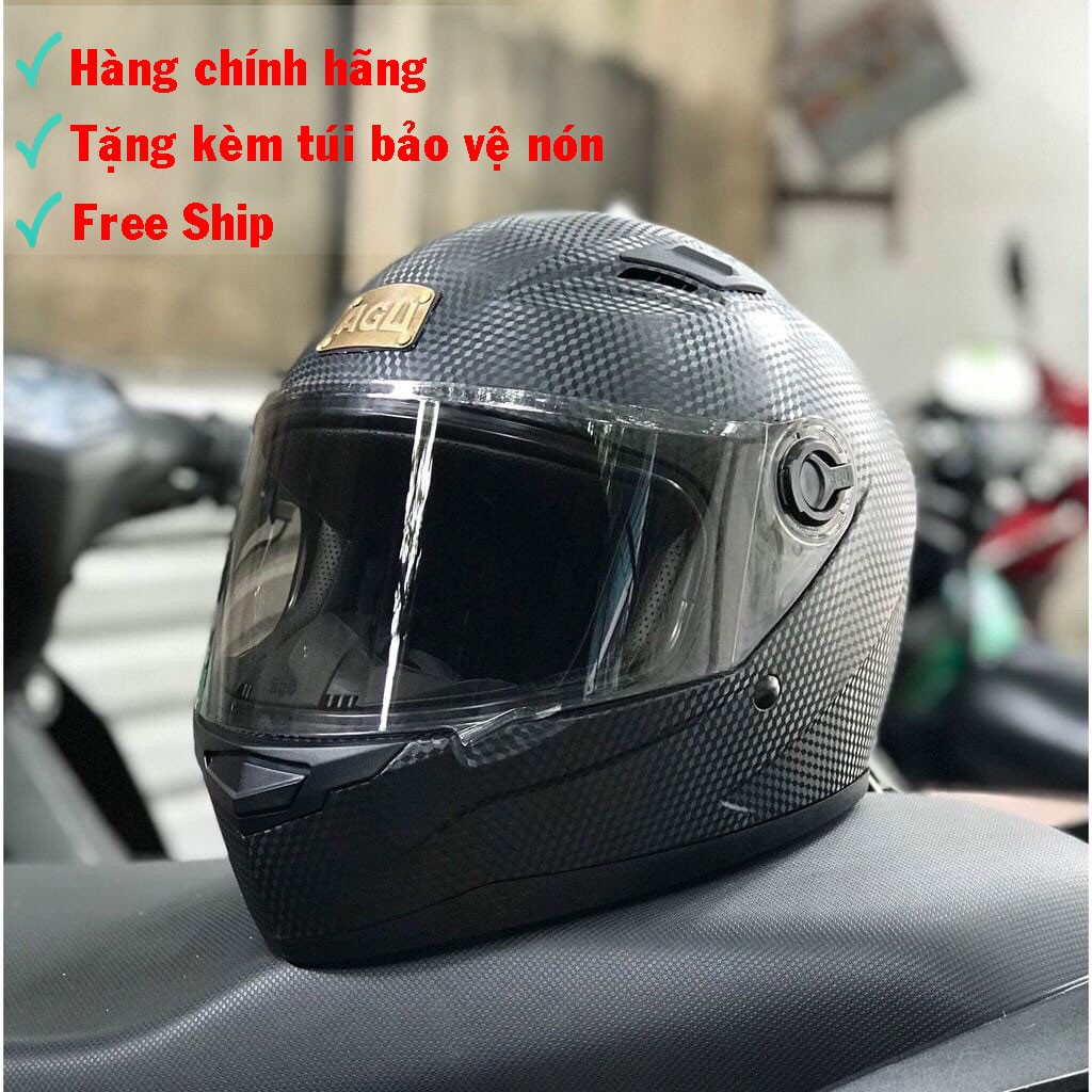 Mũ Bảo Hiểm Fullface Agu Đen Vân Carbon Chính Hãng - Cao Cấp