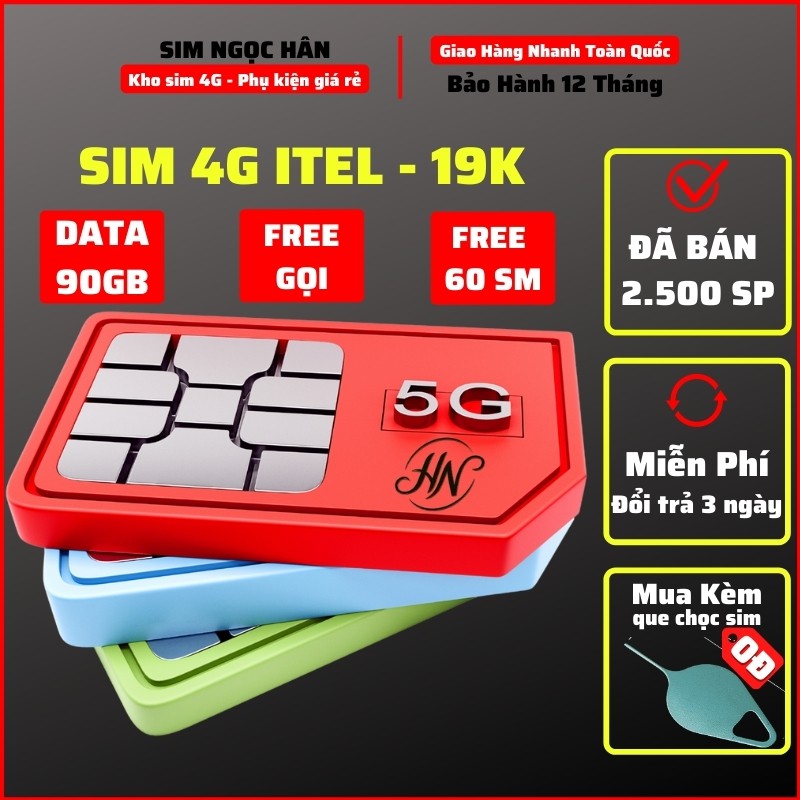 Sim 4G itel May77 Data 90GB/tháng + Miễn Phí Gọi, Sim Mạng Vinaphone 4G Full Toàn Quốc Giá siêu rẻ