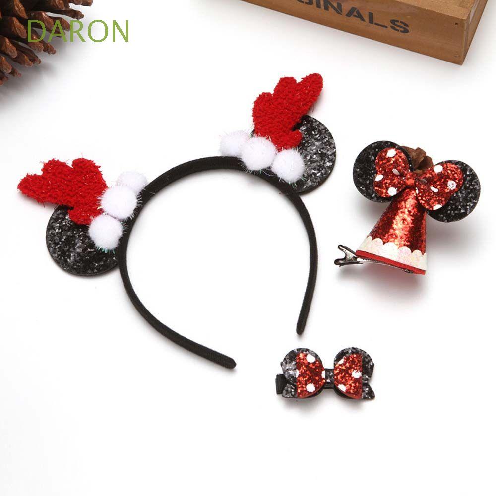 Băng đô cài tóc hình tai chuột Mickey họa tiết chấm bi phối nơ phong cách giáng sinh Hàn Quốc dành cho bé