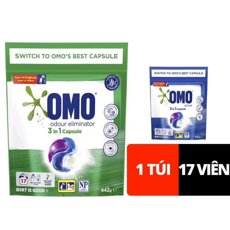 Túi 17 viên giặt tiện lợi OMO công nghệ Anh