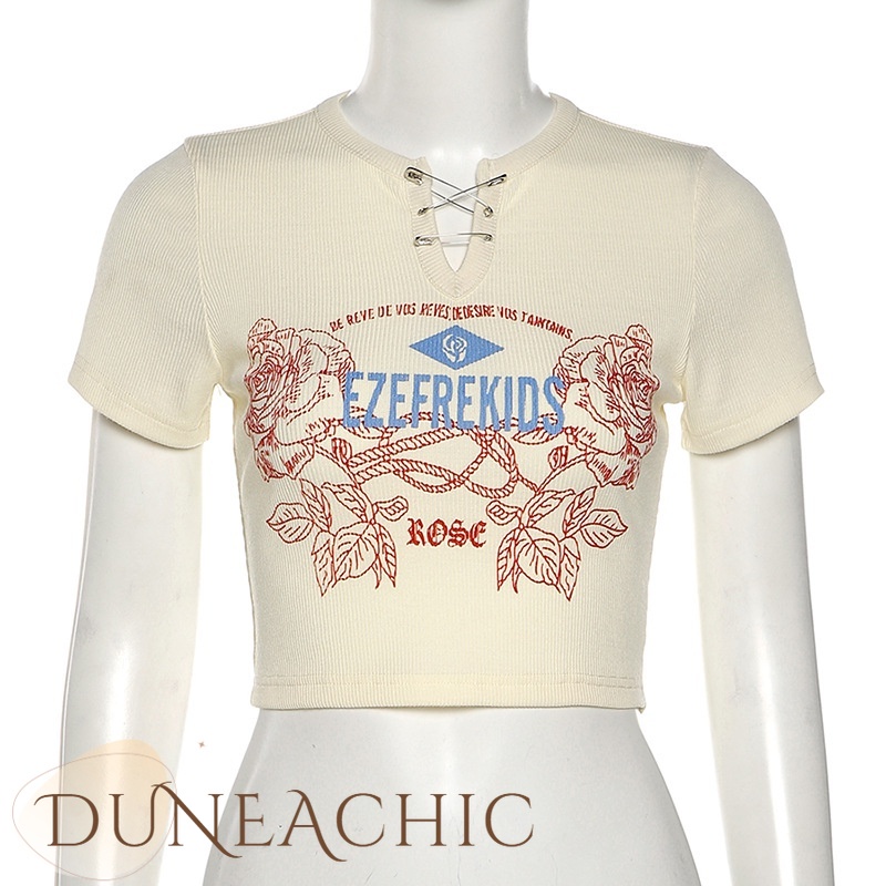 Áo thun nữ DUNEA ngắn tay in chữ phong cách đường phố