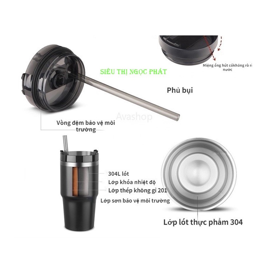 Ly/ bình giữ nhiệt TYESO 600ml_kèm ống hút, kèm 2 loại đầu uống [HÀNG CHÍNH HÃNG]