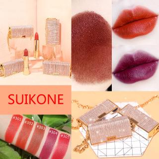 [Hàng mới về] Son môi nhung mịn dưỡng ẩm bền màu hiệu SUIKONE với thiết kế dây đeo mắt xích độc đáo + (Tặng 1 gói tăm bông)