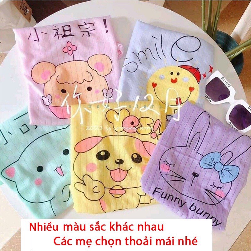 Bộ cộc cotton giấy màu cai vai in hình dễ thương cho bé 0-15kg