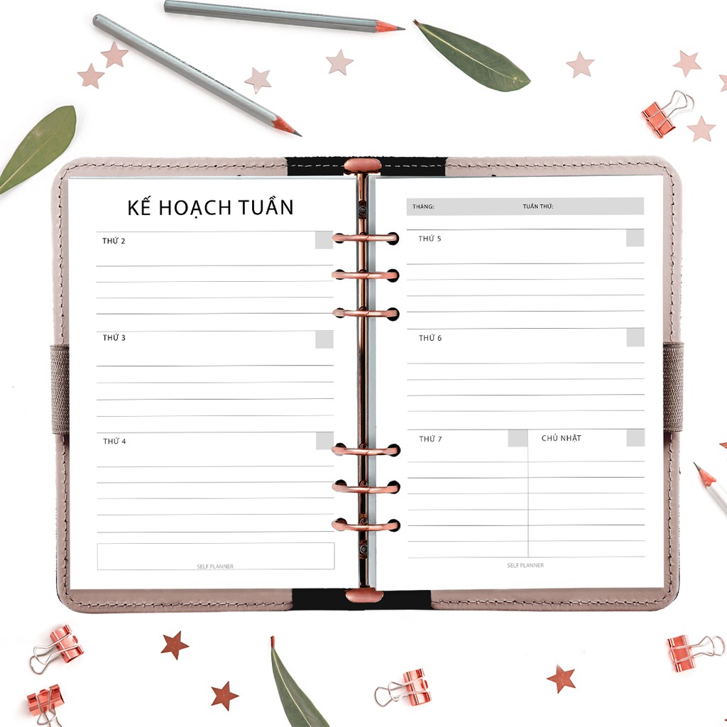 Giấy / Ruột sổ refill sổ còng 6 lỗ A5 / A6 lập kế hoạch 50 tờ, định lượng 120gsm, planner in sẵn layout, bullet journal