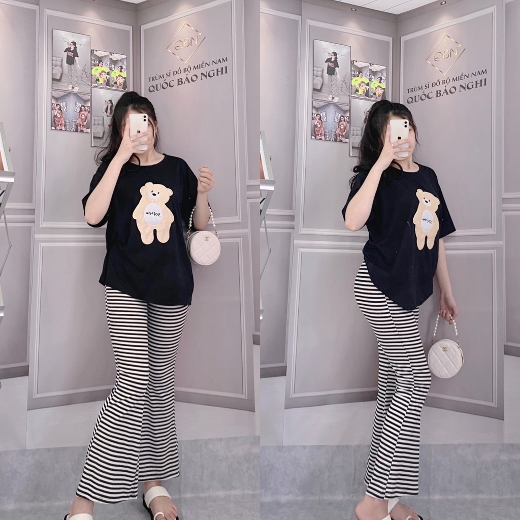 Đồ bộ nữ quần ống loe nữ cạp cao bigsize ESHOP quần thun gân len tăm cotton form rộng tay lửng co giãn đẹp DB35