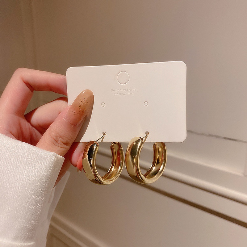 Khuyên tai WE FLOWER dáng tròn lớn mạ vàng/ bạc kim loại thời trang đơn giản dành cho nữ