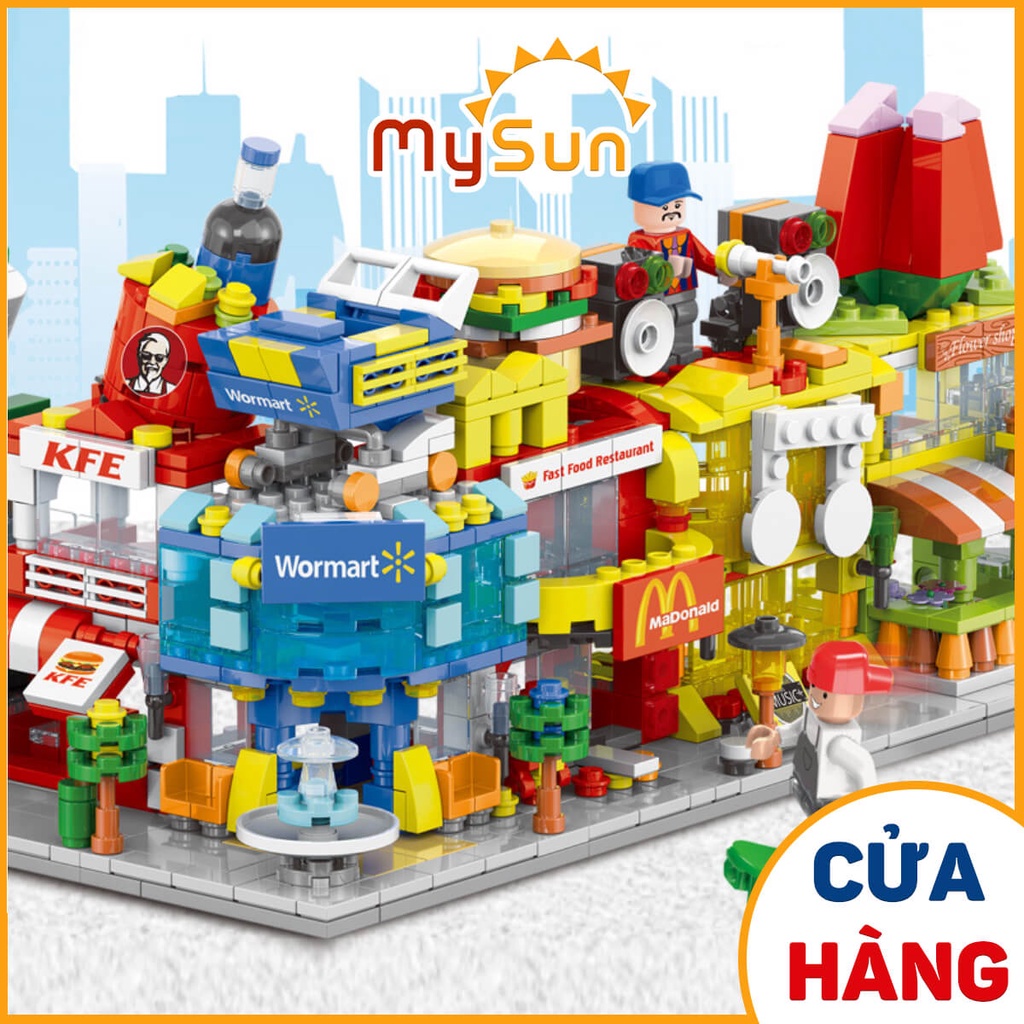 Lego city thành phố xếp mô hình nhà hàng, siêu thị, cà phê sáng tạo cho bé gái, trai MySun