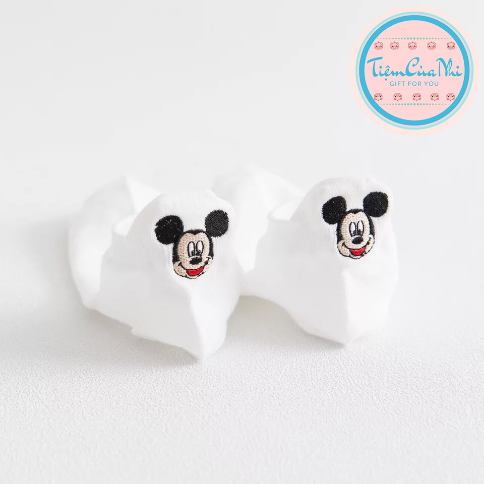 Vớ Tất cổ ngắn trơn nữ cotton nhiều màu thêu mickey, gấu chó trên cổ vớ sau gót phong cách Hàn Quốc Tiệm Của Nhi VCN01