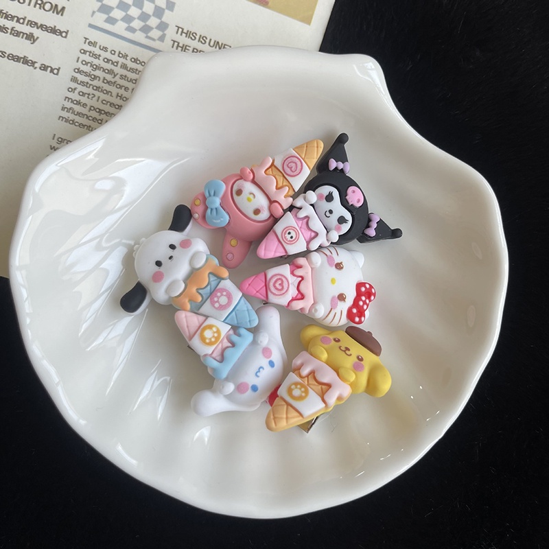 SANRIO Kẹp Tóc Mái Bên Hình Kem Ốc Quế Cún Cinnamon Hoạt Hình Dễ Thương Cho Bé Gái Ins