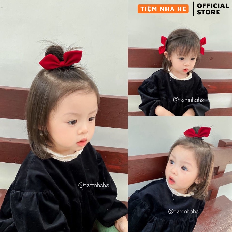 Nơ Kẹp Tóc Cho Bé Gái Tiệm Nhà He Phong Cách Tiểu Thư Cute Hàn Quốc