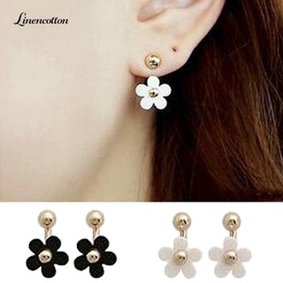 Women's Daisy Golden Ball Petal Flower Rear Wear Double Side Ear Stud Earring