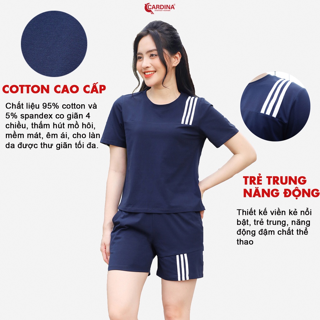 Đồ Bộ Nữ 𝐂𝐀𝐑𝐃𝐈𝐍𝐀 Chất Cotton Kiểu Dáng Thể Thao Cao Cấp Bộ Mặc Nhà Áo Cộc Tay Quần Đùi Sọc Nữ 2CF06