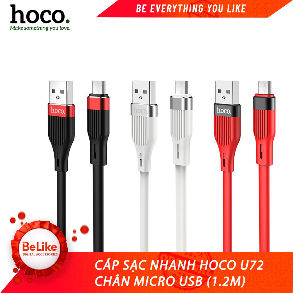Cáp Micro USB Hoco U72 bọc Silicon chống đứt - Bảo hành 12 tháng