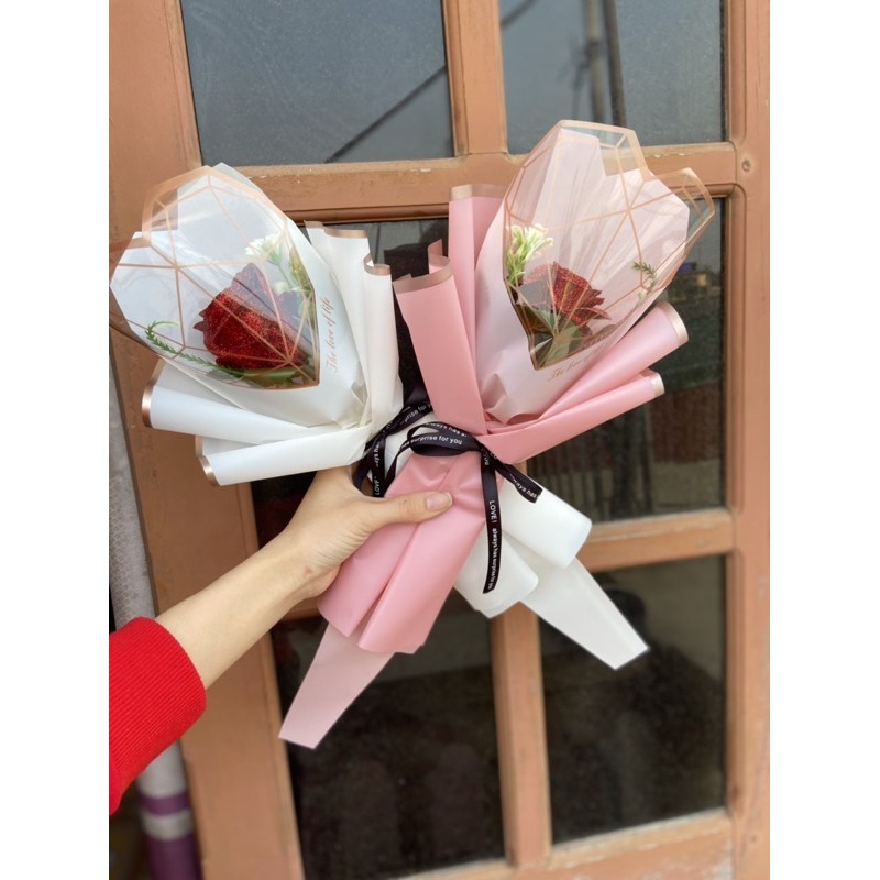 [QUÀ TẶNG SINH NHẬT-QUÀ20/10-20/11- 8/3]_ Sỉ 10 sét  1 bông Hồng nhũ cao cấp bọc tim kim cương