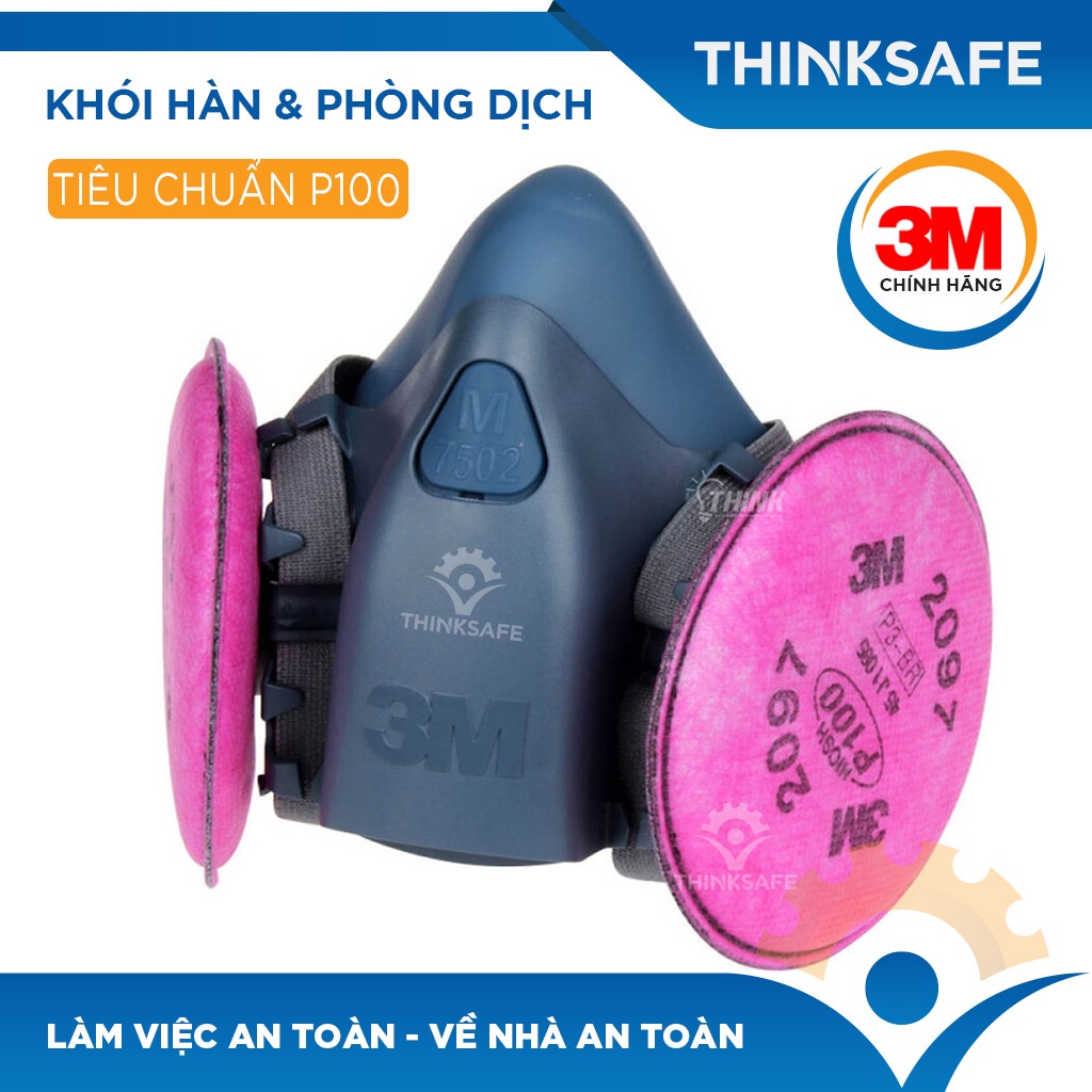 Mặt nạ phòng độc 3M Thinksafe, chống độc, chuyên phòng dịch, chống giọt bắn, lọc bụi mịn pm2.5, khói hàn - 7502/2097