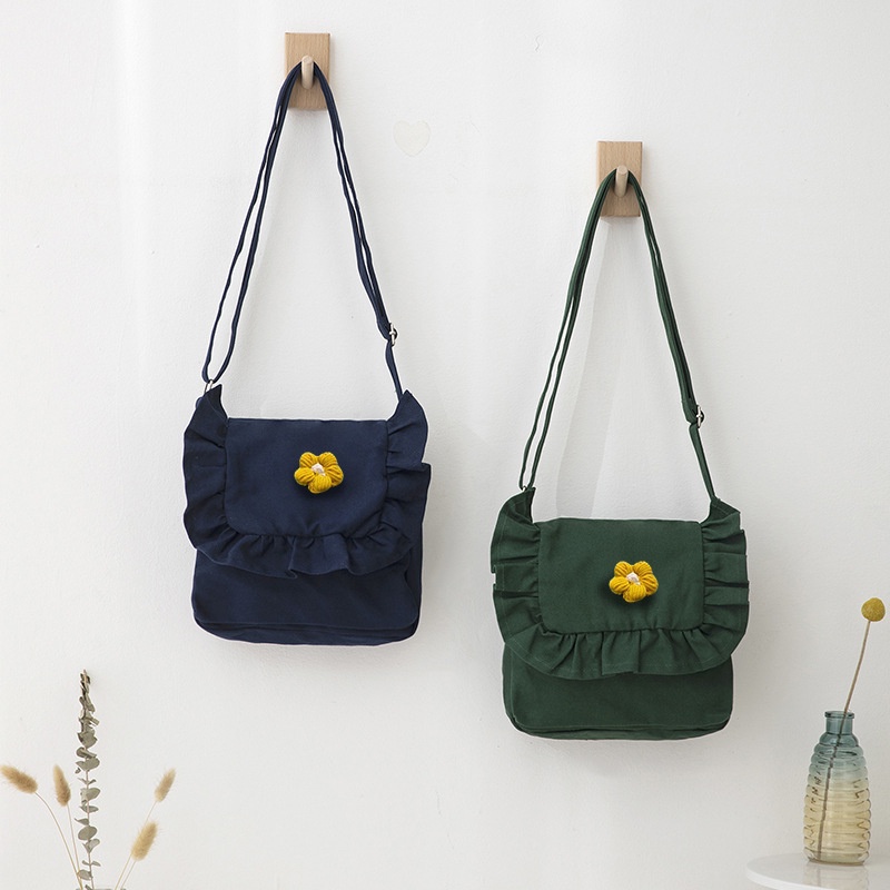 Túi xách IELGY vải canvas phối ren phong cách Nhật Bản thời trang dành cho nữ