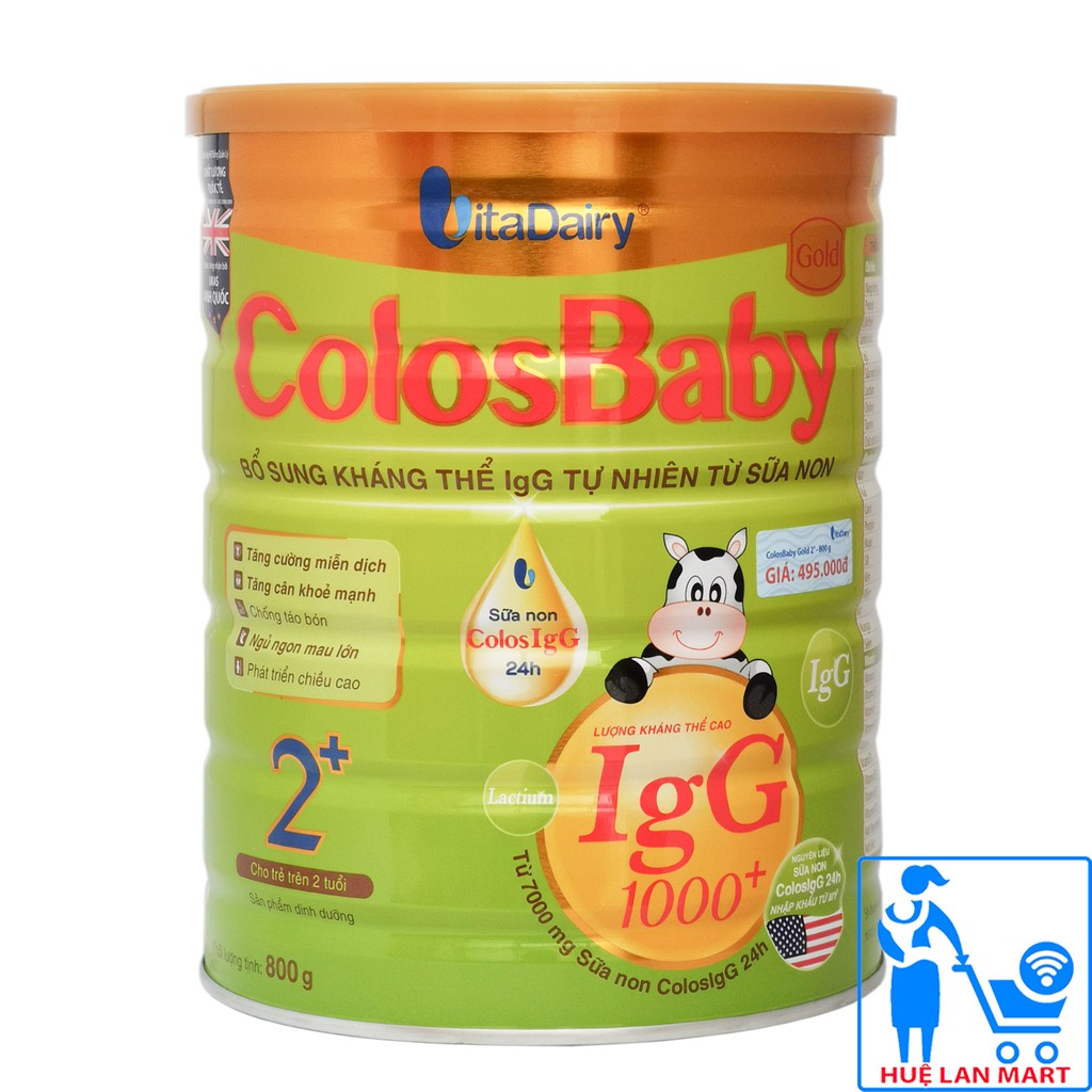 [CHÍNH HÃNG] Sữa Bột VitaDairy ColosBaby Gold 2+ Hộp 800g (Bổ Sung Kháng Thể IgG 1000+ Tự Nhiên Từ Sữa Non)