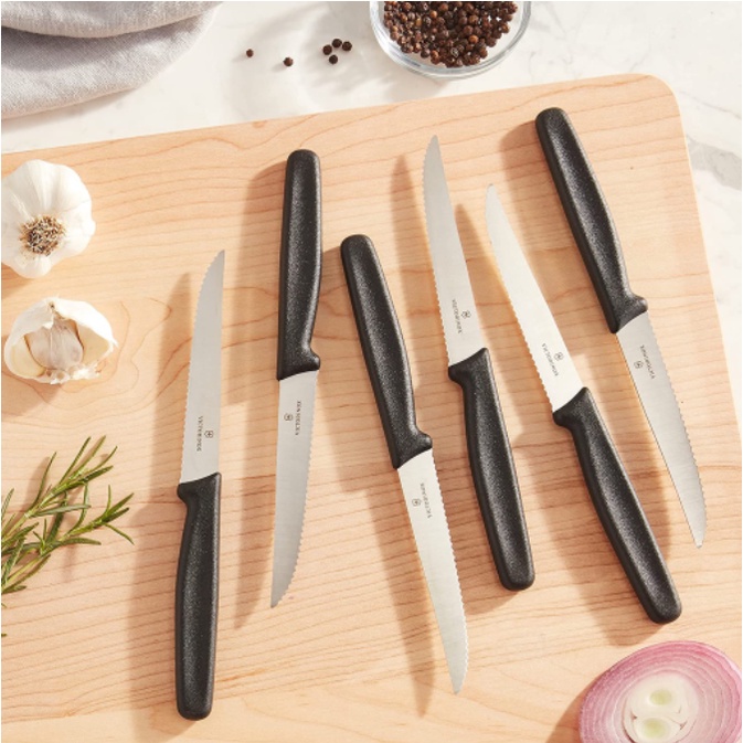 Dao bít tết Victorinox đen lưỡi răng cưa 12cm Thuỵ Sĩ mũi nhọn tiện lợi - Shop Viloet