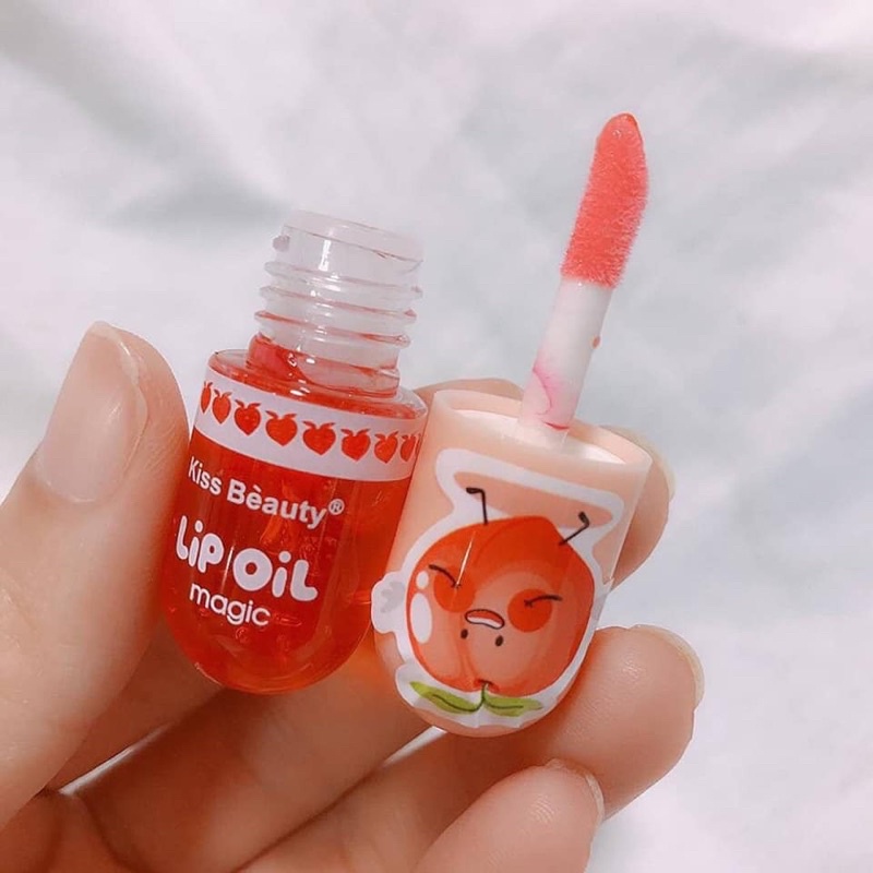 Son Dưỡng Môi Đào KISS BEAUTY LIP OIL PEACH Môi Căng Mọng Quyến Rũ Dưỡng Môi Hồng Tự Nhiên Son Dầu Bóng Tráng Gương