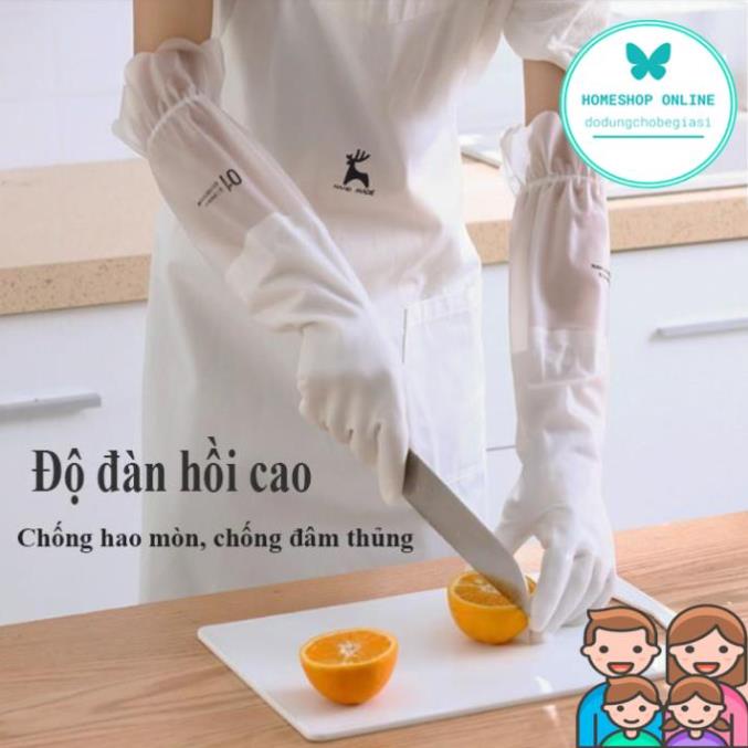 Găng Tay Rửa Chén Bát Lót Nỉ Siêu Dai Dài Tay - Cổ cao - Có chun chống tụt 88237
