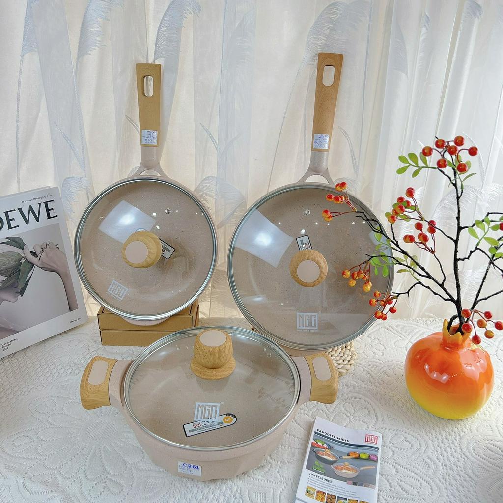 Nồi Chảo MGC Chính Hãng Màu Kem Chống Dính, Đun Mọi Loại Bếp