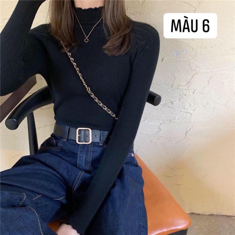 Áo len tăm diềm cổ chất co dãn 7màu | BigBuy360 - bigbuy360.vn