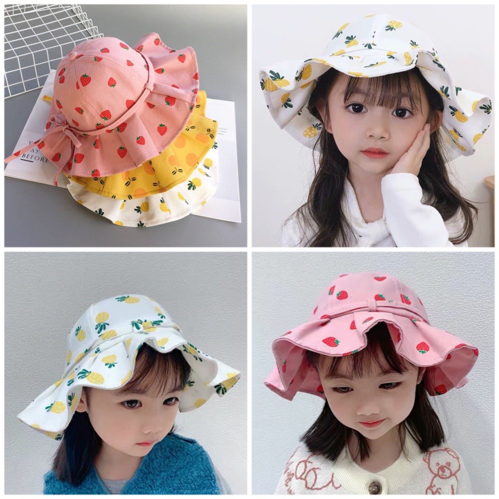 Mũ Trẻ Em Rộng Vành Cute Đáng Yêu Cho Bé gái Có Quai Dây Cho Bé Từ 2 - 6 Tuổi (M_RVBD)