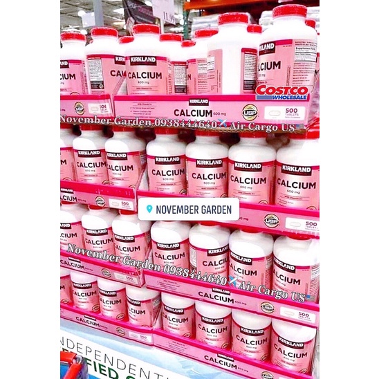 Viên uống bổ sung canxi chắc khoẻ xương khớp Kirkland Calcium 600mg Vitamin D3 500 viên - Canxi Kirkland Mỹ Date Mới