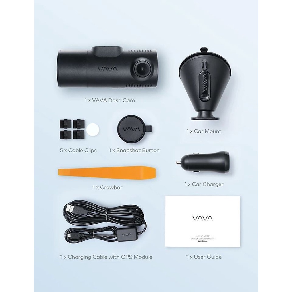 Camera Hành Trình VD-009 VAVA Dual Dash Cam 2K Kèm Thẻ Nhớ U3 64Gb | Hàng Chính Hãng