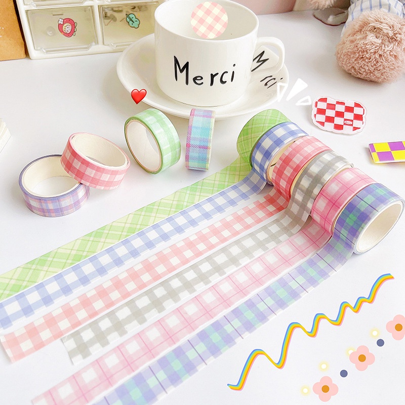 Cuộn Băng Keo Giấy Họa Tiết Sọc Caro Trang Trí Sổ Tay DIY