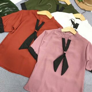 Áo sơ mi kiểu cột cà vạt cổ